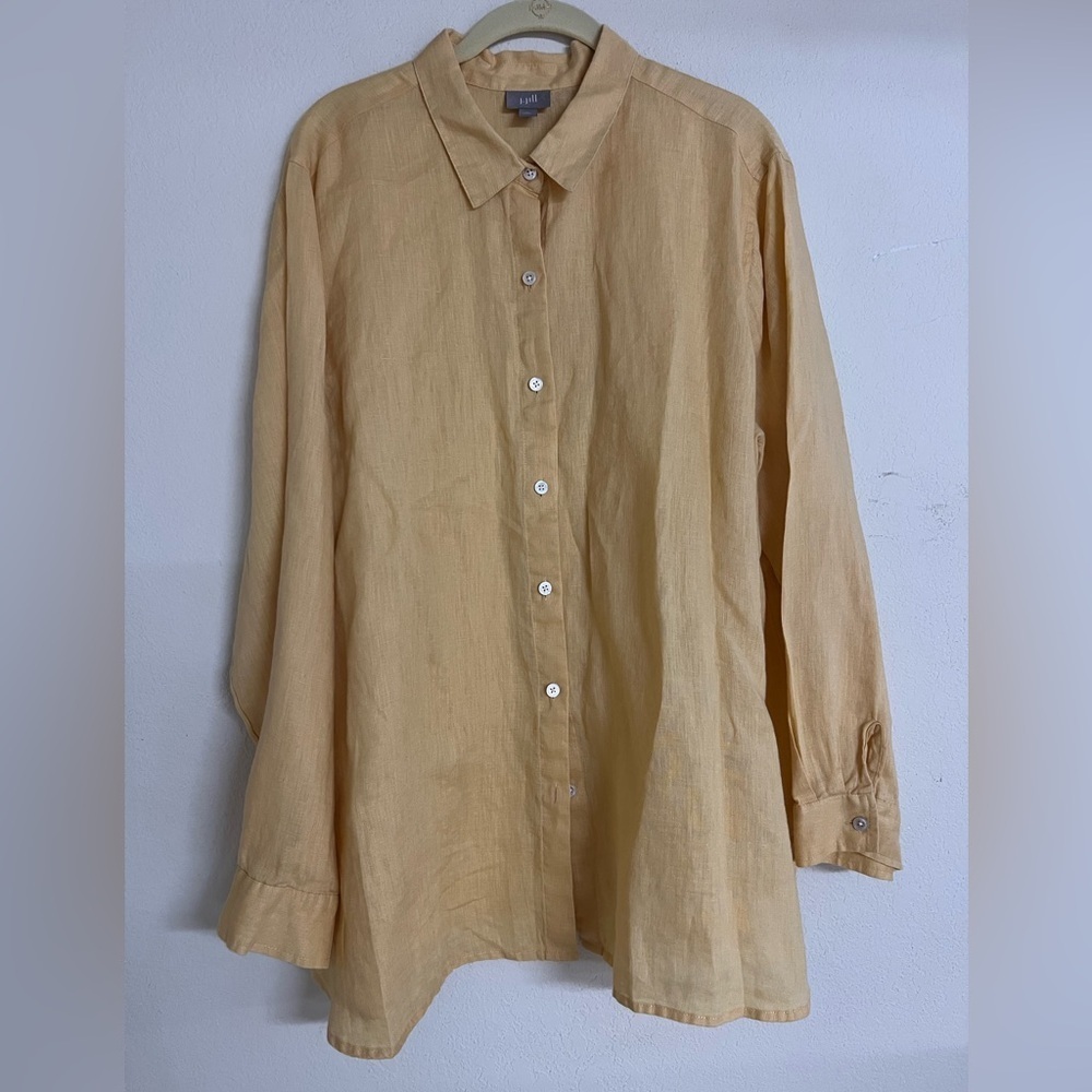 Yellow Linen J.Jill Button-Up Shirt Womens XL